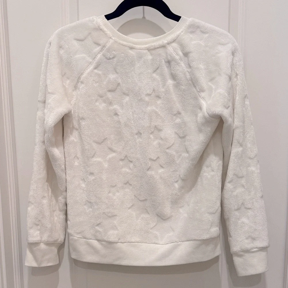 Cat & Jack Cream White Star Fleece Textured Pajama Top Girls XL Size 14